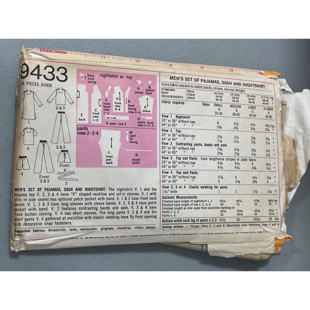 70s Simplicity 9433 Pattern Size Medium Mens Paja… - image 4